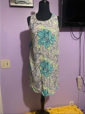 All For Color Sleeveless Floral Dress in Teal and Lime